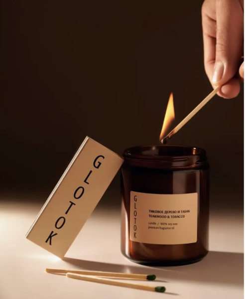 Ароматическая свеча, аромат "тиковое дерево и табак" GLOTOK  купить онлайн